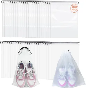 100 Pack Shoe Bags for Travel, 11.8" x 15.7" Clear Travel Shoe Bags for Packing, 50 Transparent and 50 Translucent Large Waterproof Portable Drawstring Travel Shoe Storage Bag for Men and Women