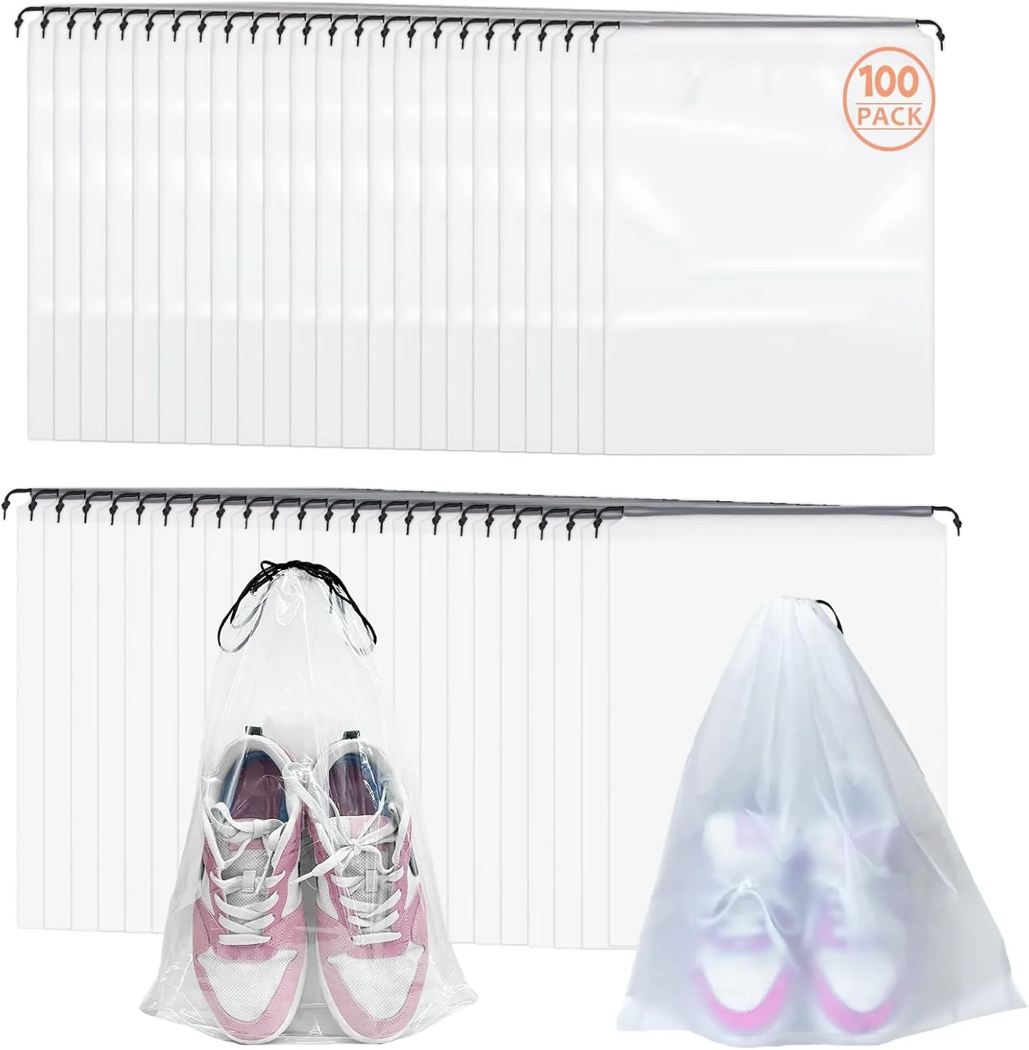 100 Pack Shoe Bags for Travel, 11.8" x 15.7" Clear Travel Shoe Bags for Packing, 50 Transparent and 50 Translucent Large Waterproof Portable Drawstring Travel Shoe Storage Bag for Men and Women