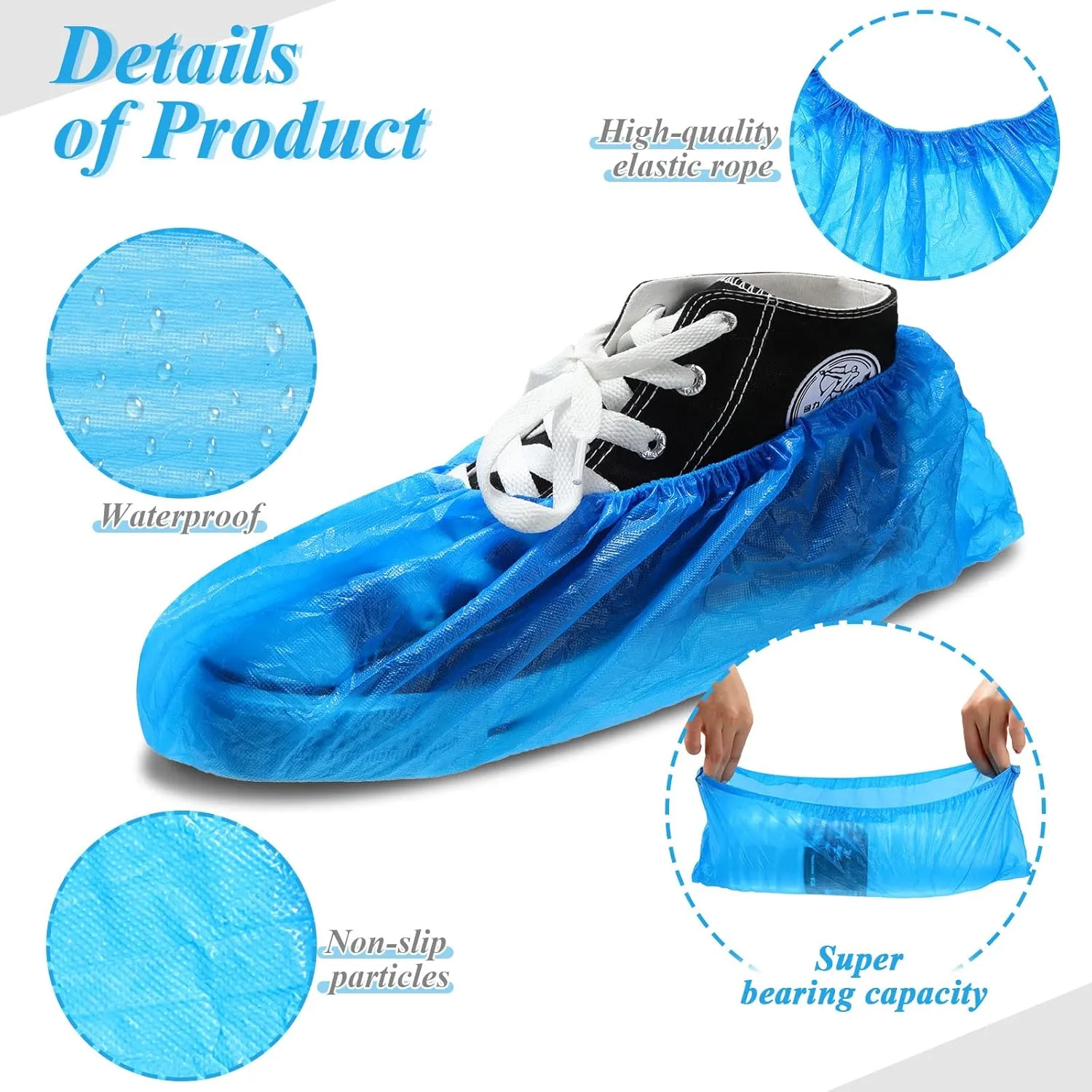 1000 Pcs Disposable Shoe Covers Boot Cover Waterproof Non Slip Shoe Protector Booties Covers for Indoor Carpet Floor Workplace Protection, One Size Fit Most(Blue)