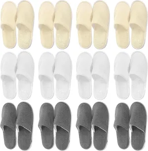 12 Pairs Spa Slippers, Non Slip Disposable House Slippers Reusable Closed Toe Coral Fleece Slippers for Women Men Bride Guests Hotel Spa Travel Party Wedding Shoeless Home House Indoor Bedroom