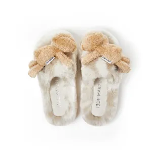 13DE MARZO Logo Furry Plush Slipper Antique White