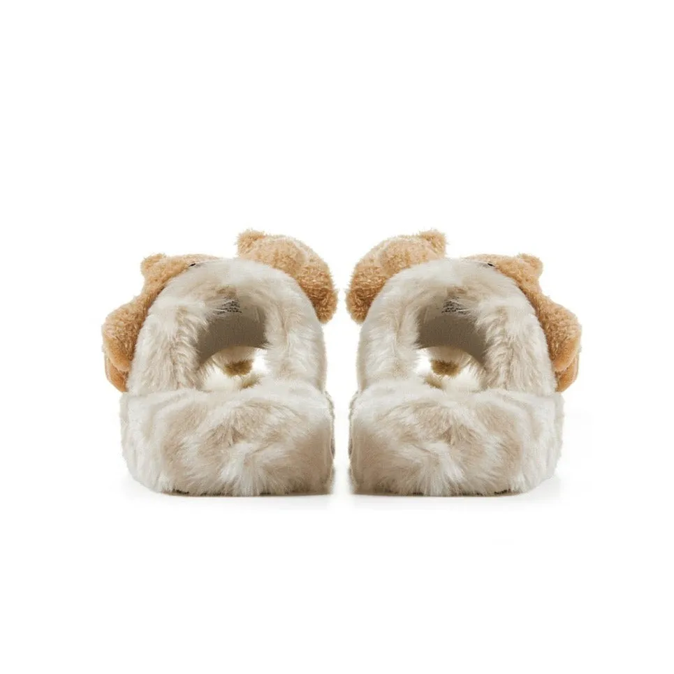 13DE MARZO Logo Furry Plush Slipper Antique White