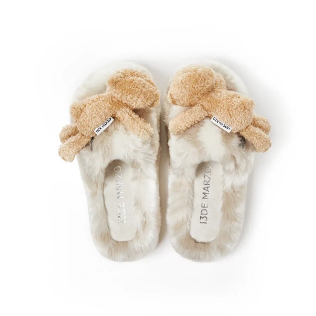 13DE MARZO Logo Furry Plush Slipper Antique White