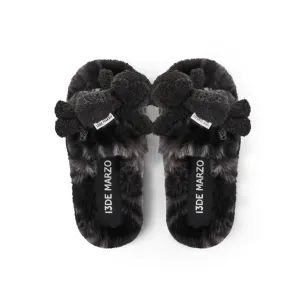 13DE MARZO Logo Furry Plush Slipper Black