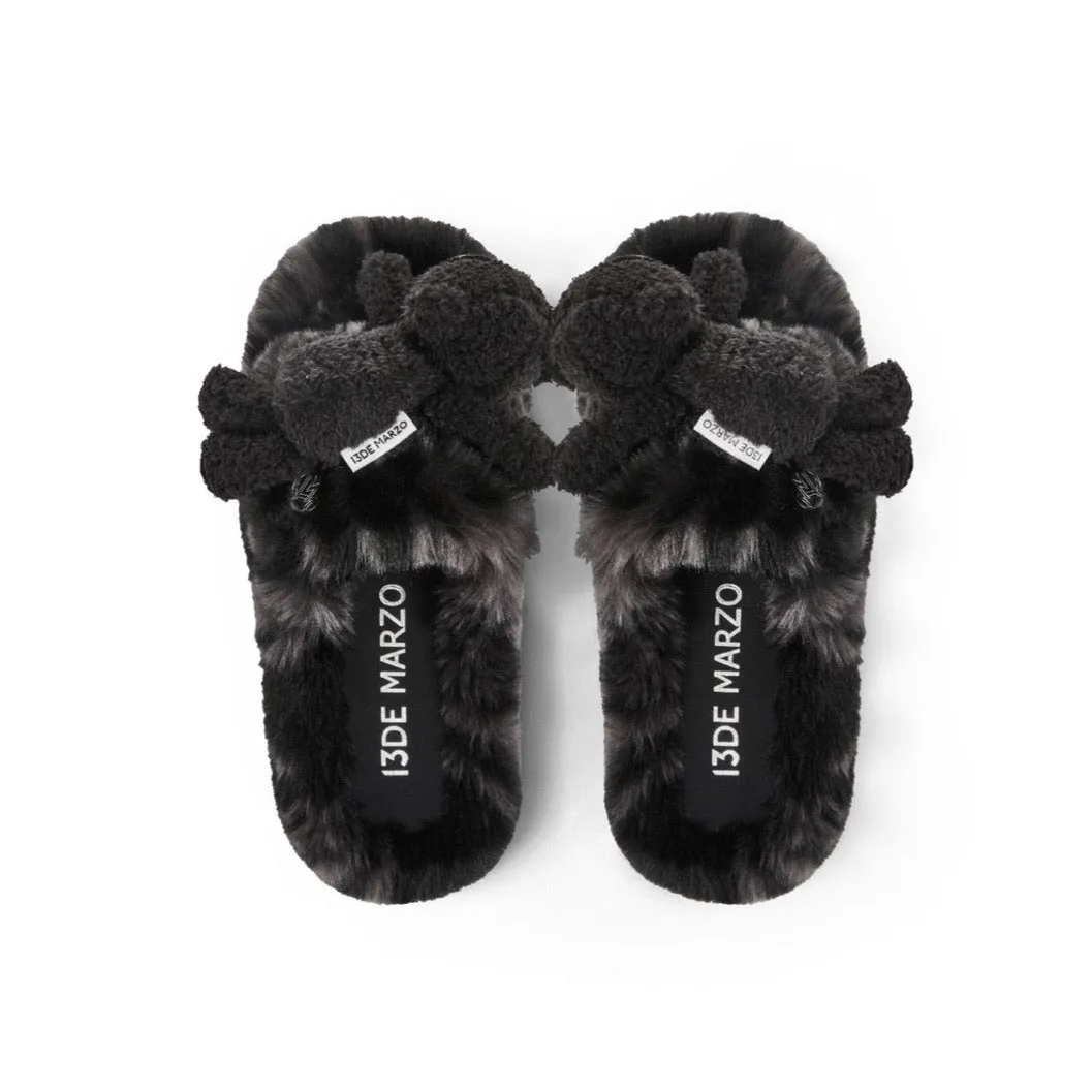 13DE MARZO Logo Furry Plush Slipper Black