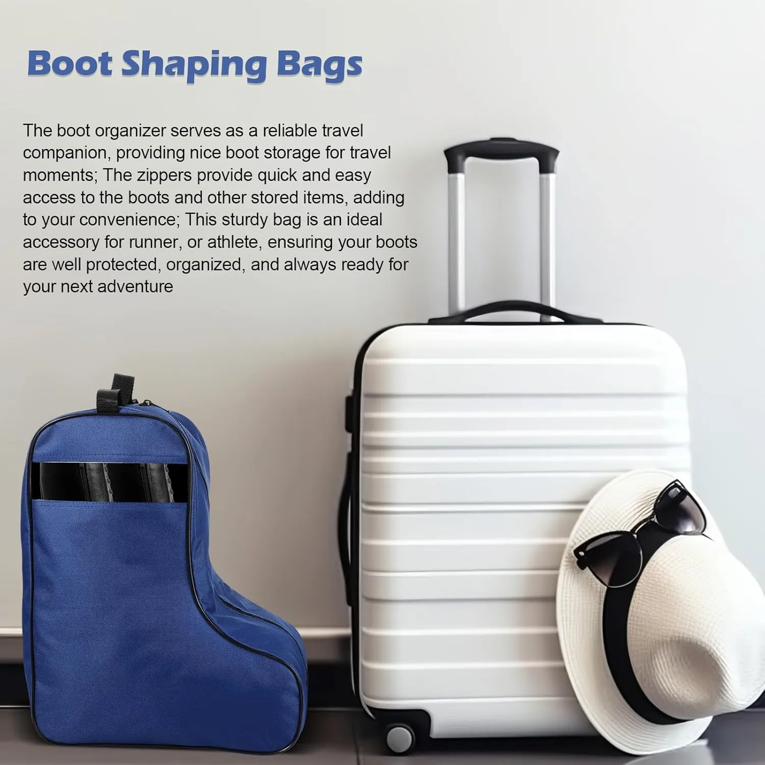 2 Pcs Boot Bags for Cowboy Boots Portable Storage Bag for Travel Long Tube Shoes Bags Men Tall Shoe with Handle for Home Travel (Dark Blue)