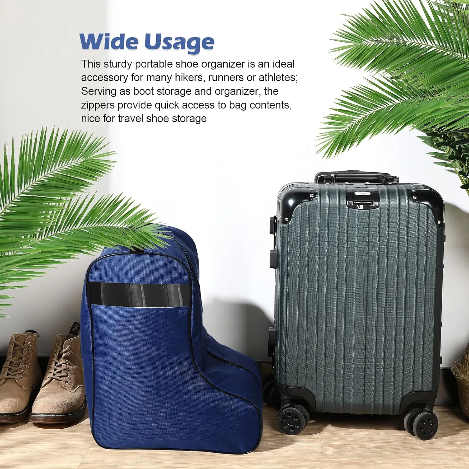 2 Pcs Boot Bags for Cowboy Boots Portable Storage Bag for Travel Long Tube Shoes Bags Men Tall Shoe with Handle for Home Travel (Dark Blue)