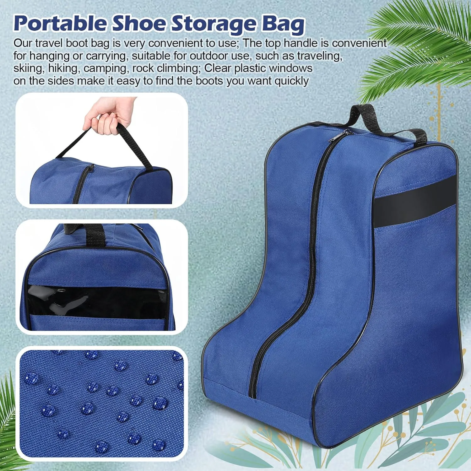 2 Pcs Boot Bags for Cowboy Boots Portable Storage Bag for Travel Long Tube Shoes Bags Men Tall Shoe with Handle for Home Travel (Dark Blue)