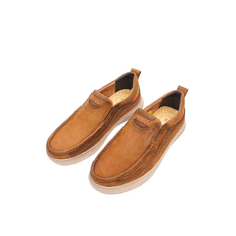 23016 Brown Cross Border real leather men's trend leisure wear new youth office British wind shoes non-slip Casual Shoe wear