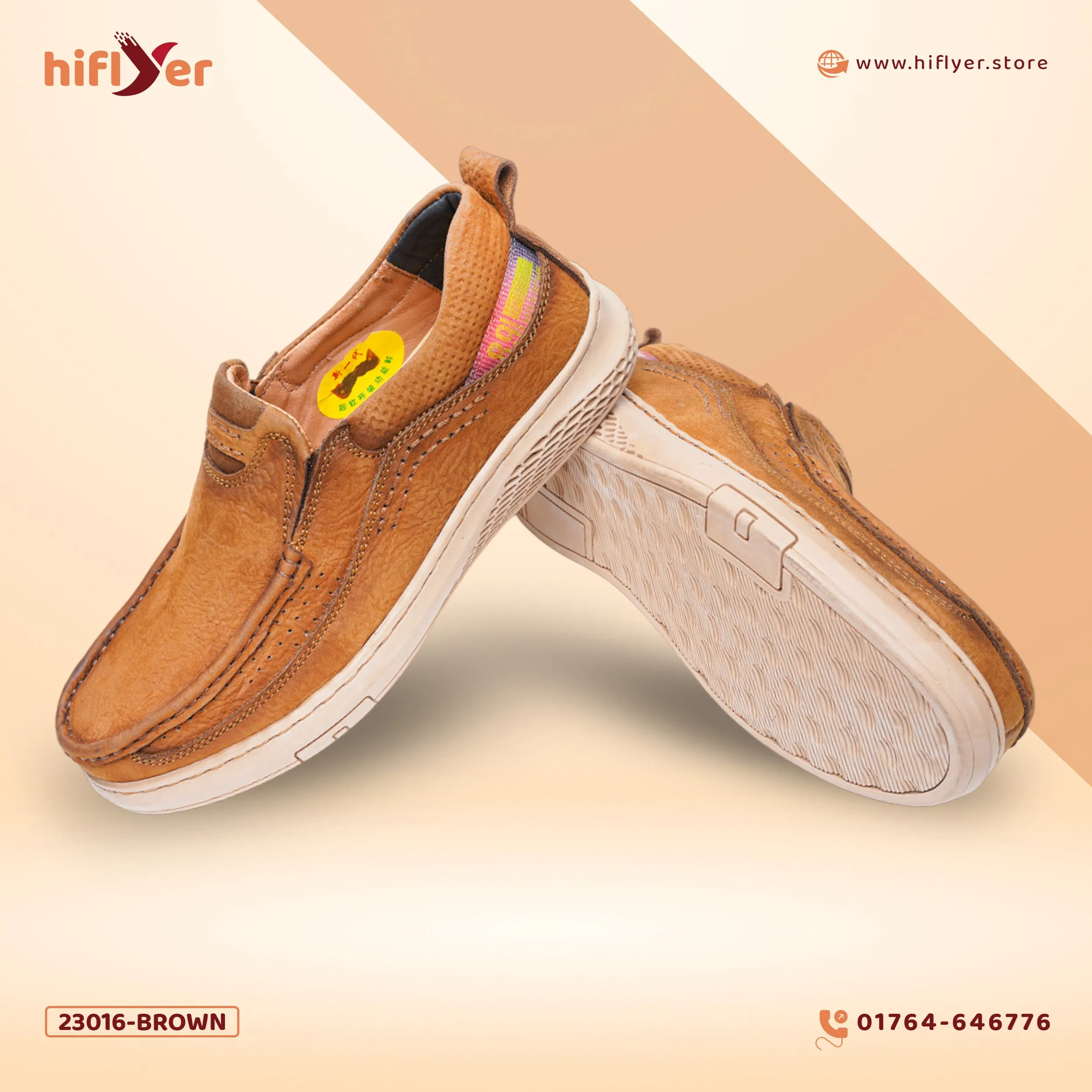 23016 Brown Cross Border real leather men's trend leisure wear new youth office British wind shoes non-slip Casual Shoe wear