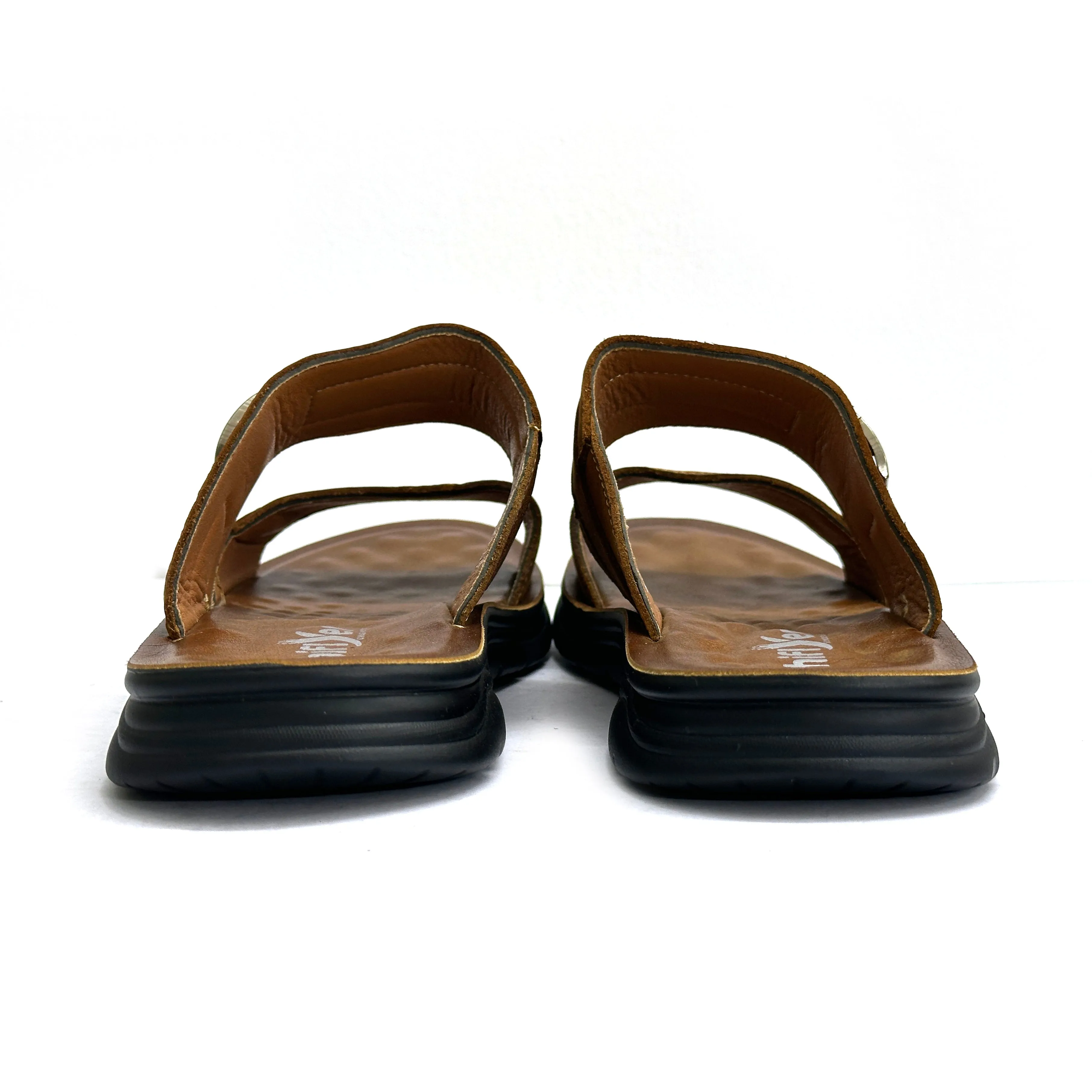 26093-Camel Genuine Cow Leather Premium High-Quality Slip-On Rubber Sandal For Men