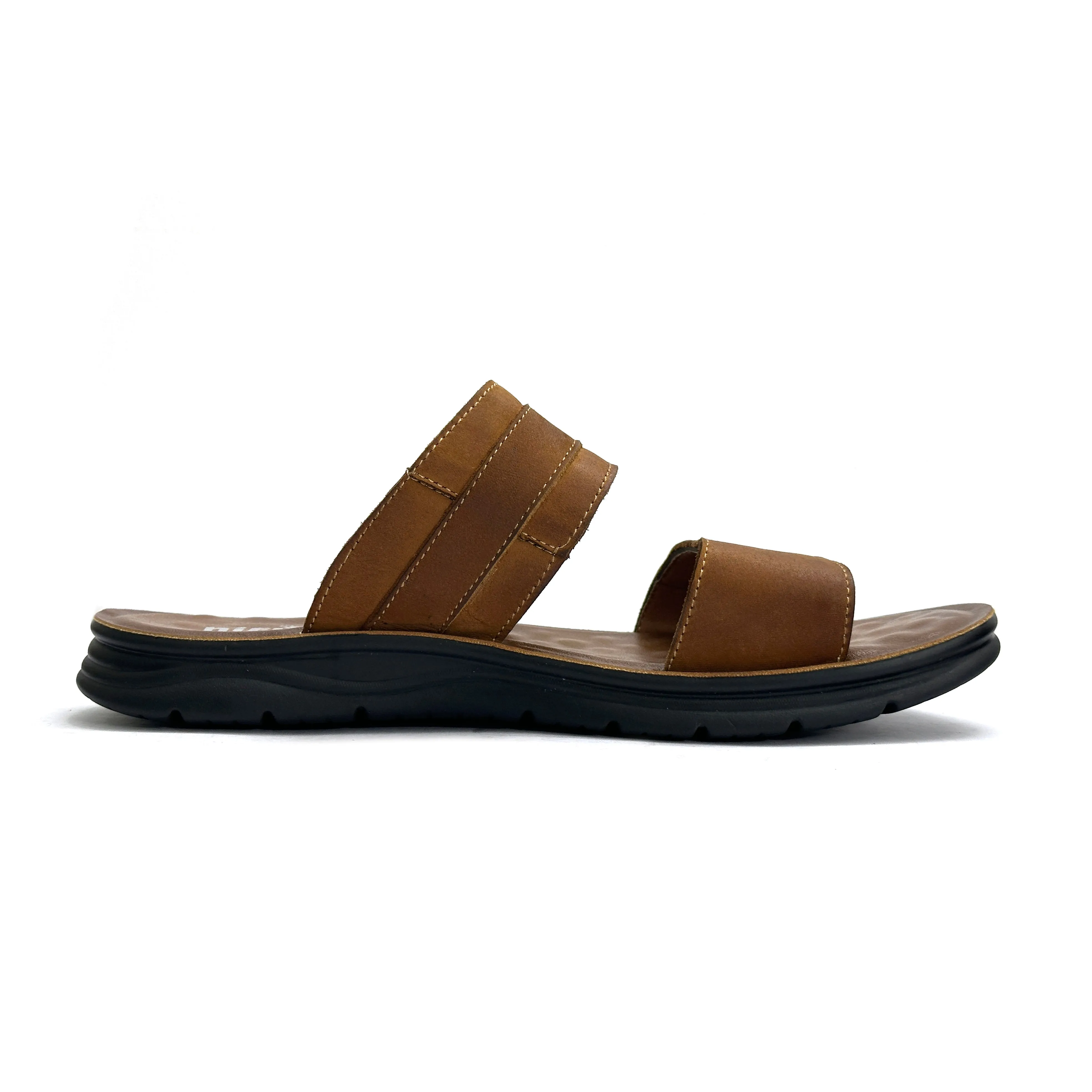 26093-Camel Genuine Cow Leather Premium High-Quality Slip-On Rubber Sandal For Men