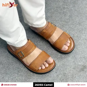 26093-Camel Genuine Cow Leather Premium High-Quality Slip-On Rubber Sandal For Men