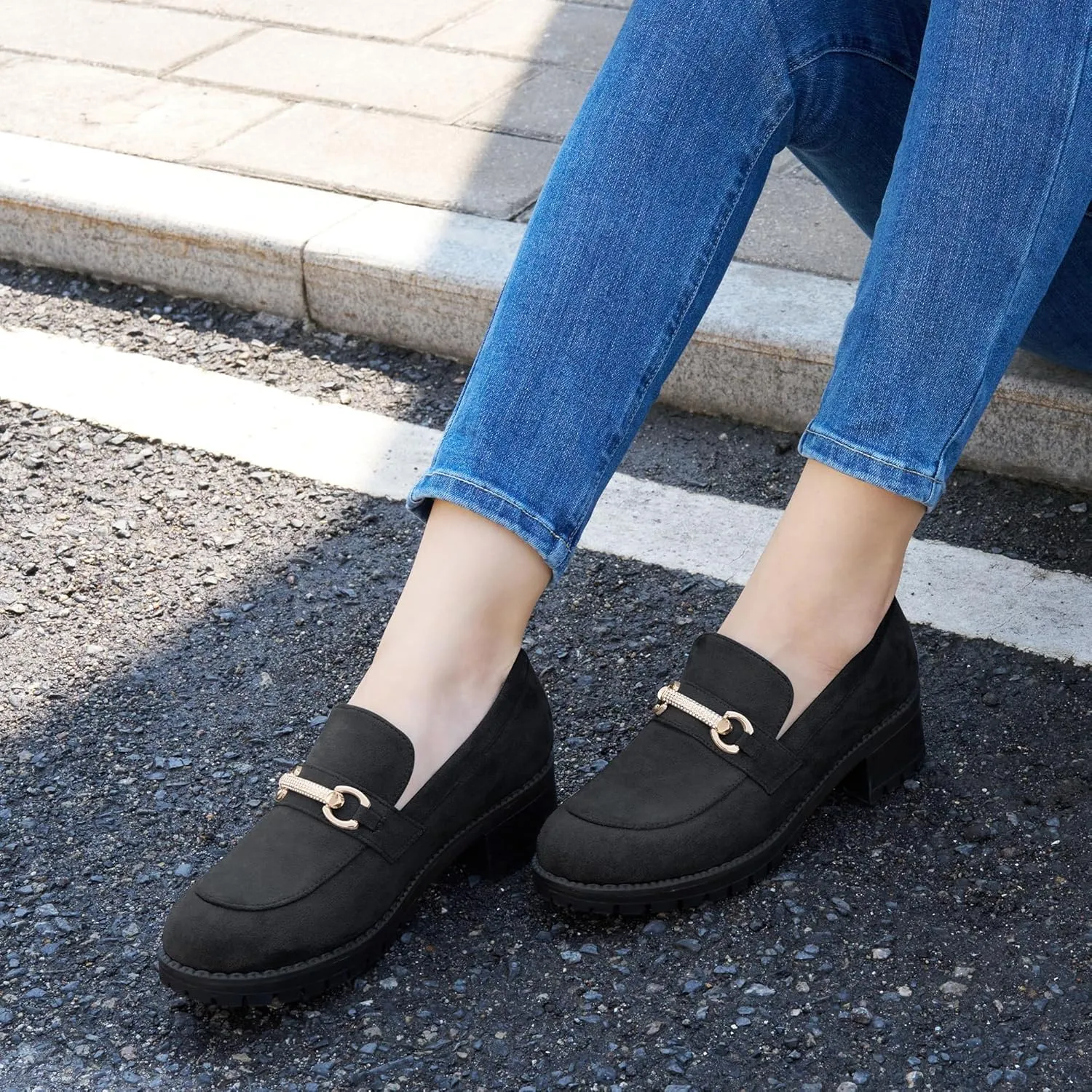 Ablanczoom Chunky Loafers for Women Platform: Comfortable Suede Penny Womens Loafer Dressy Slip On Casual Office Business Shoes