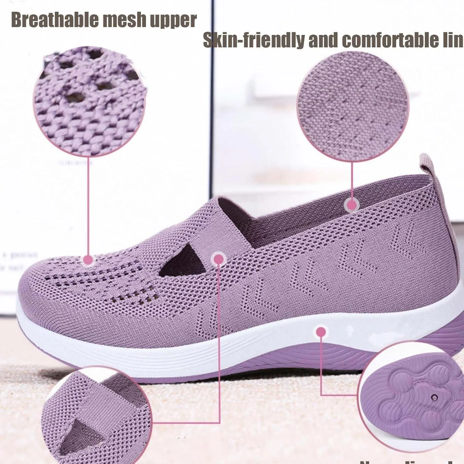 Addenno Womens Shoes, Women's Casual Breathable Slip on Orthopaedic Walking Sneakers, Moderatearch Support Mesh-Comfortable Workout Sneaker