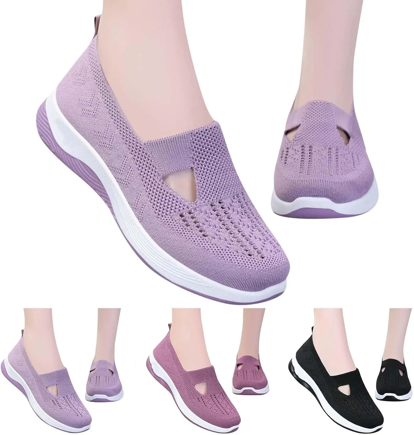 Addenno Womens Shoes, Women's Casual Breathable Slip on Orthopaedic Walking Sneakers, Moderatearch Support Mesh-Comfortable Workout Sneaker