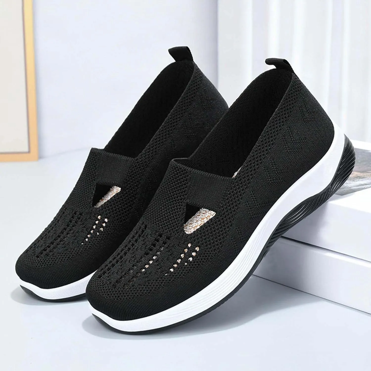 Addenno Womens Shoes, Women's Casual Breathable Slip on Orthopaedic Walking Sneakers, Moderatearch Support Mesh-Comfortable Workout Sneaker