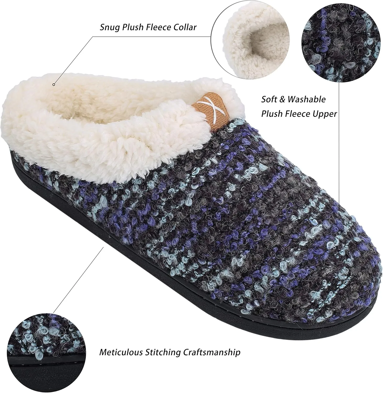 adituo Women's Comfort Memory Foam Slippers Plush Lined House Shoes Indoor, Outdoor Non-Slip Rubber Sole