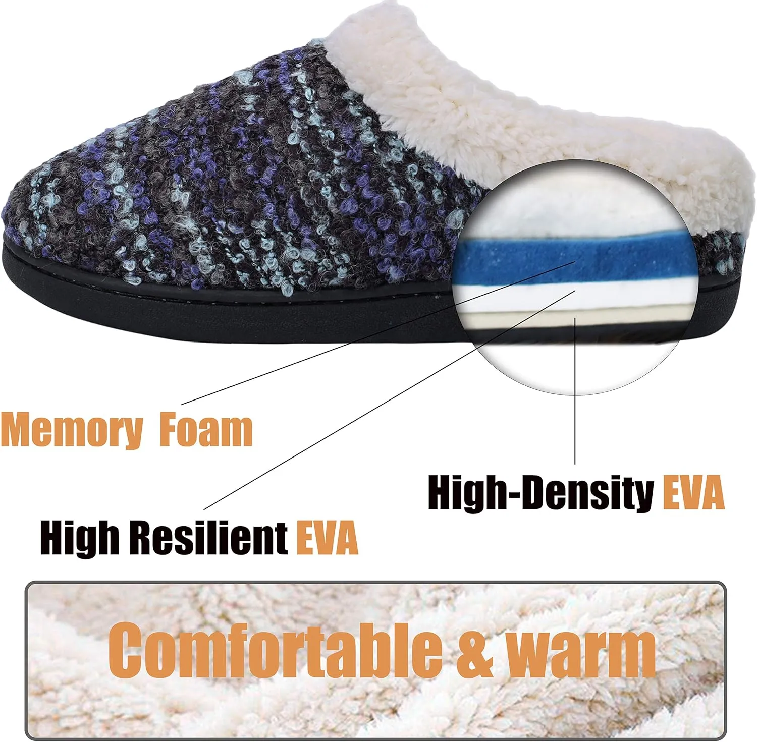 adituo Women's Comfort Memory Foam Slippers Plush Lined House Shoes Indoor, Outdoor Non-Slip Rubber Sole