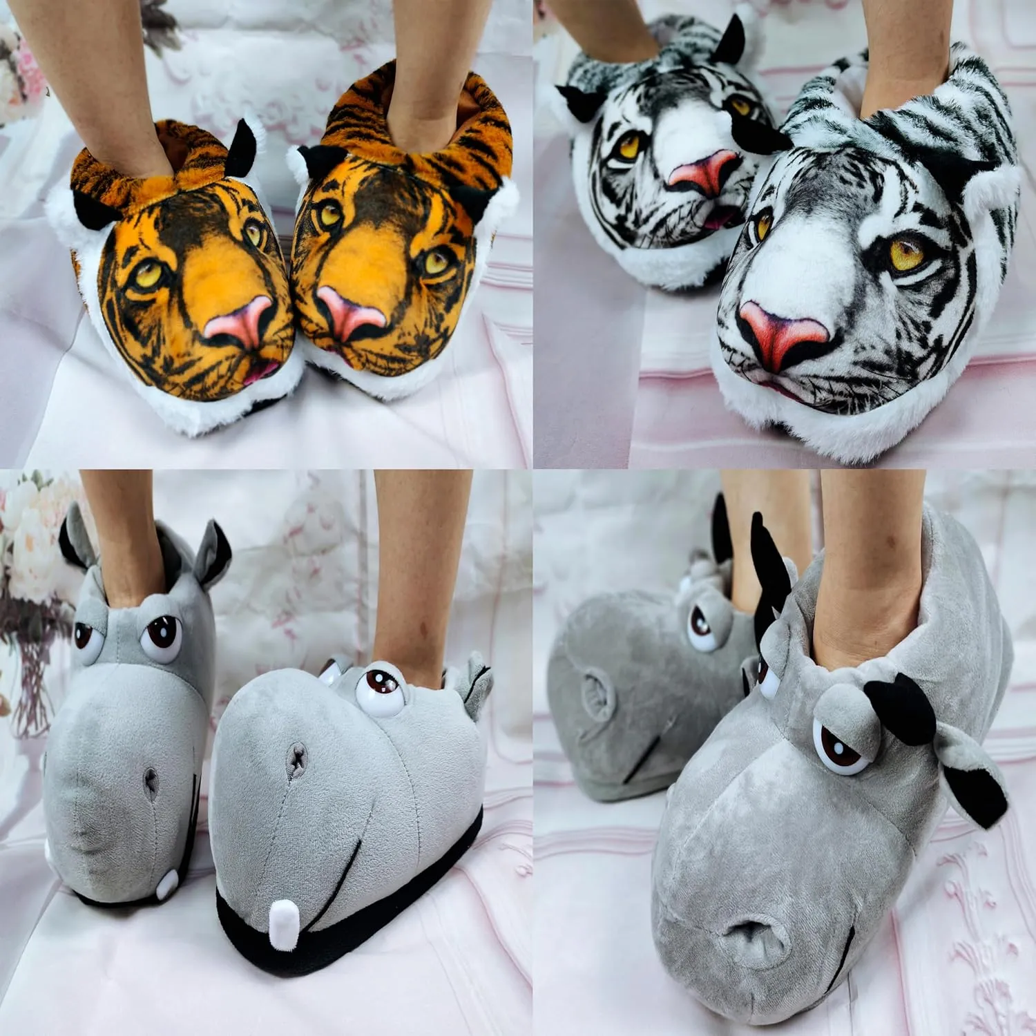 Adult warm hippo slippers, tiger, dinosaur, elephant, bee cotton slippers, animal slipper