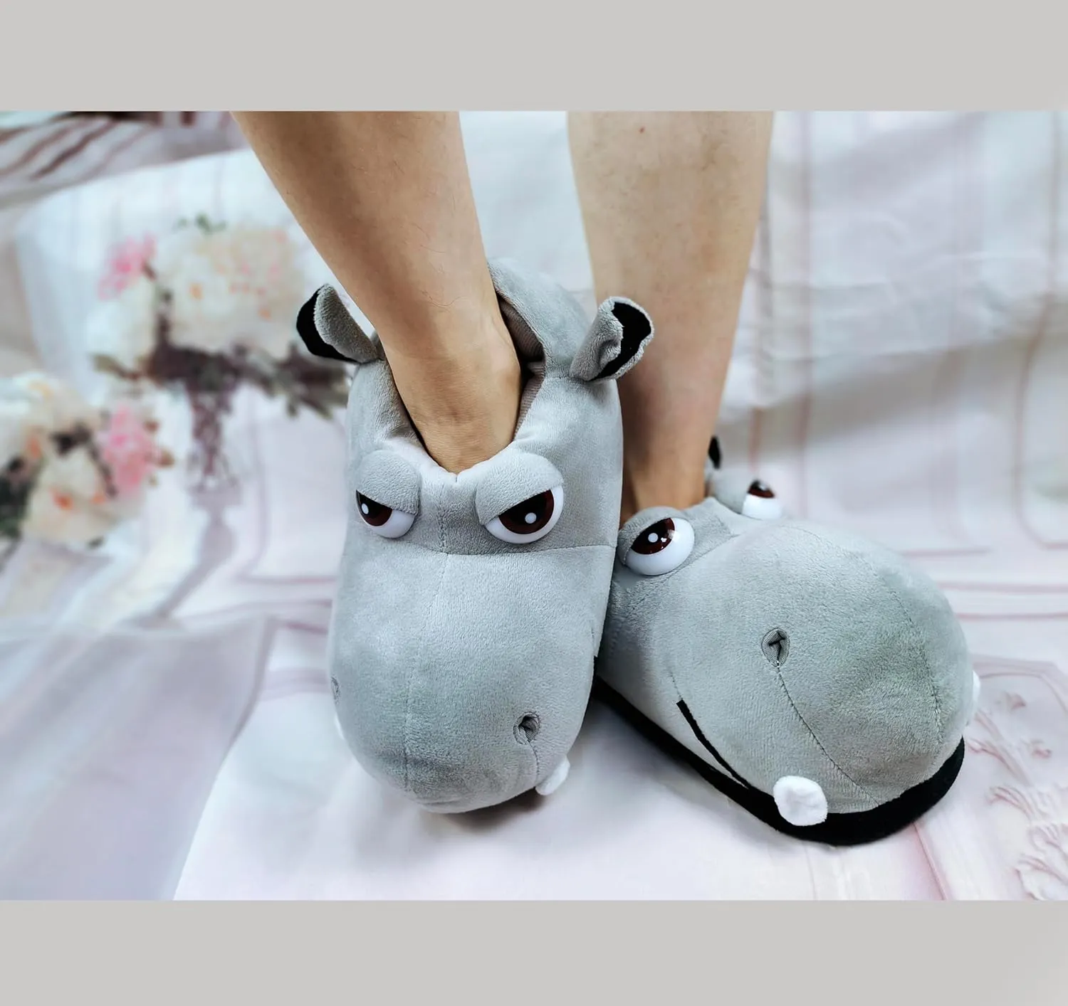 Adult warm hippo slippers, tiger, dinosaur, elephant, bee cotton slippers, animal slipper