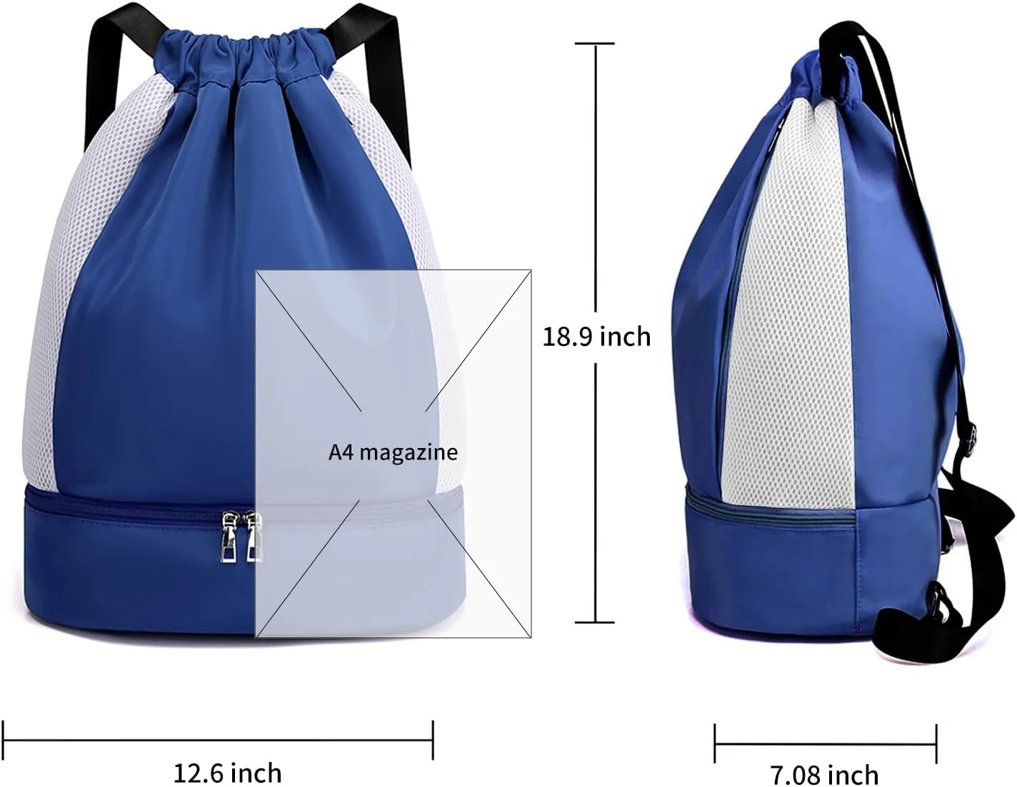 ALUSBELL Large Drawstring Backpack Sports Gym Sackpack Basketball Bag String Bag Cinch Beach Swim Bag for Women Men,Blue