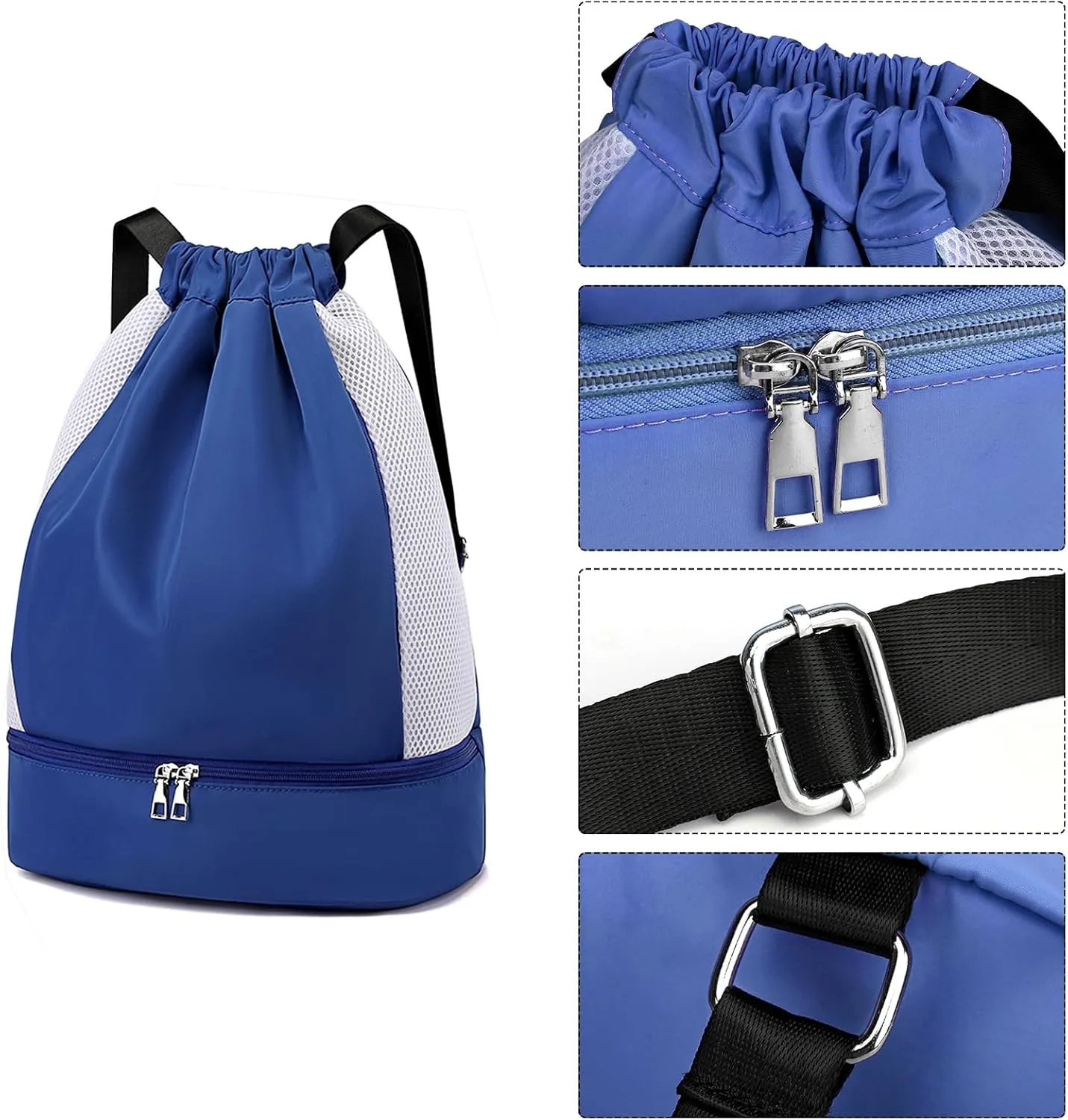 ALUSBELL Large Drawstring Backpack Sports Gym Sackpack Basketball Bag String Bag Cinch Beach Swim Bag for Women Men,Blue