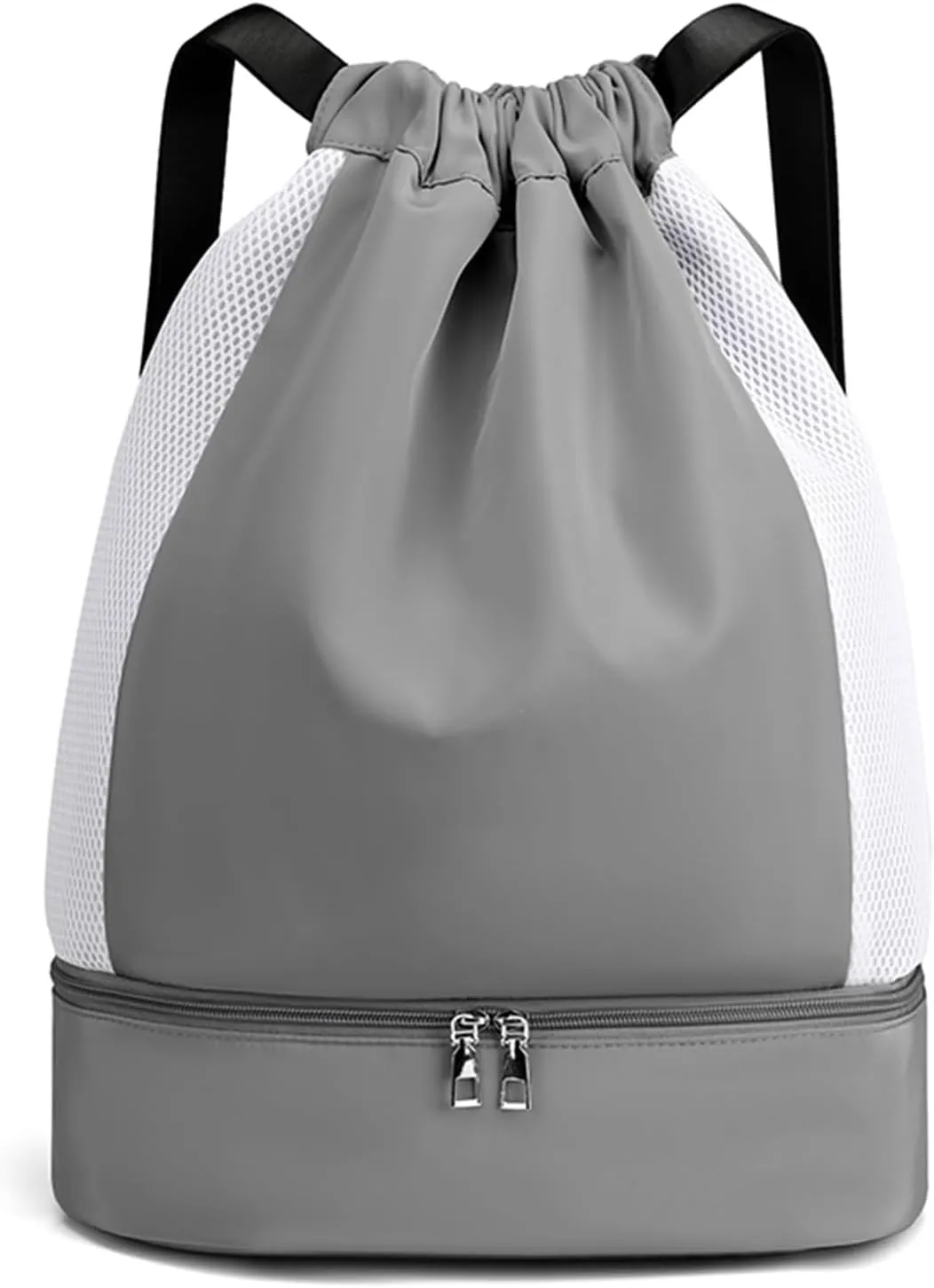 ALUSBELL Large Drawstring Backpack Sports Gym Sackpack Basketball Bag String Bag Cinch Beach Swim Bag for Women Men,Gray