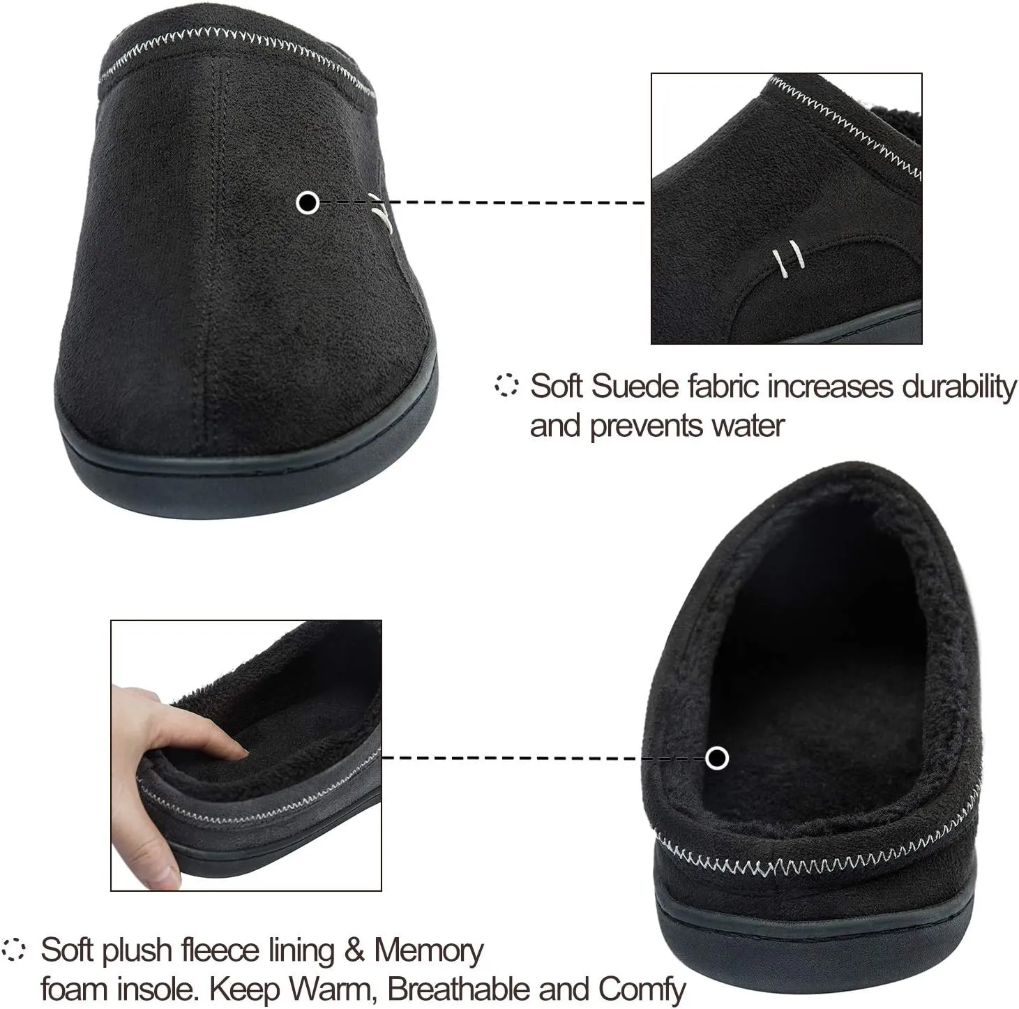 Anbenser Mens Cozy House Slippers Memory Foam Bedroom Slippers Casual Warm Plush Lining Slip on Indoor Outdoor