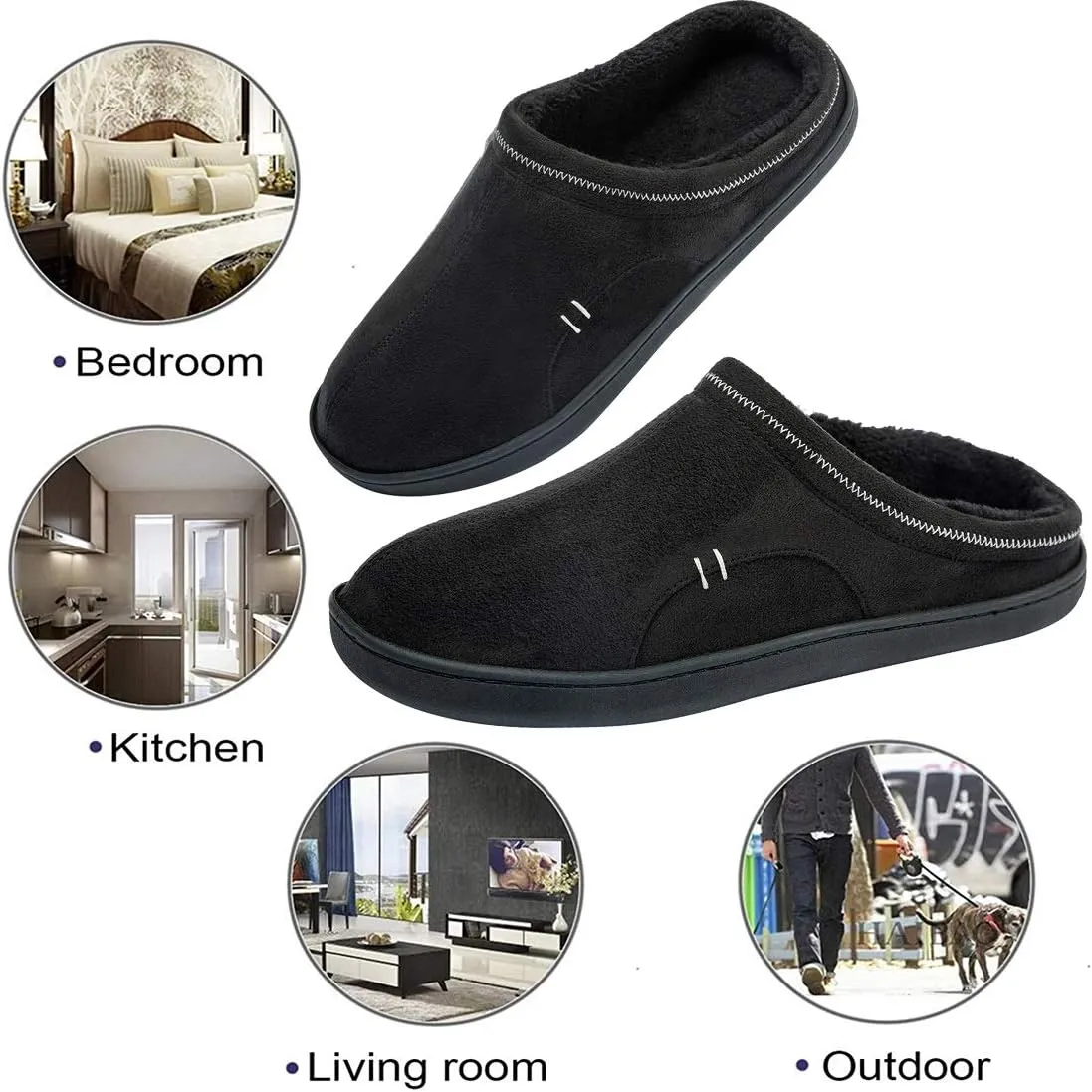 Anbenser Mens Cozy House Slippers Memory Foam Bedroom Slippers Casual Warm Plush Lining Slip on Indoor Outdoor