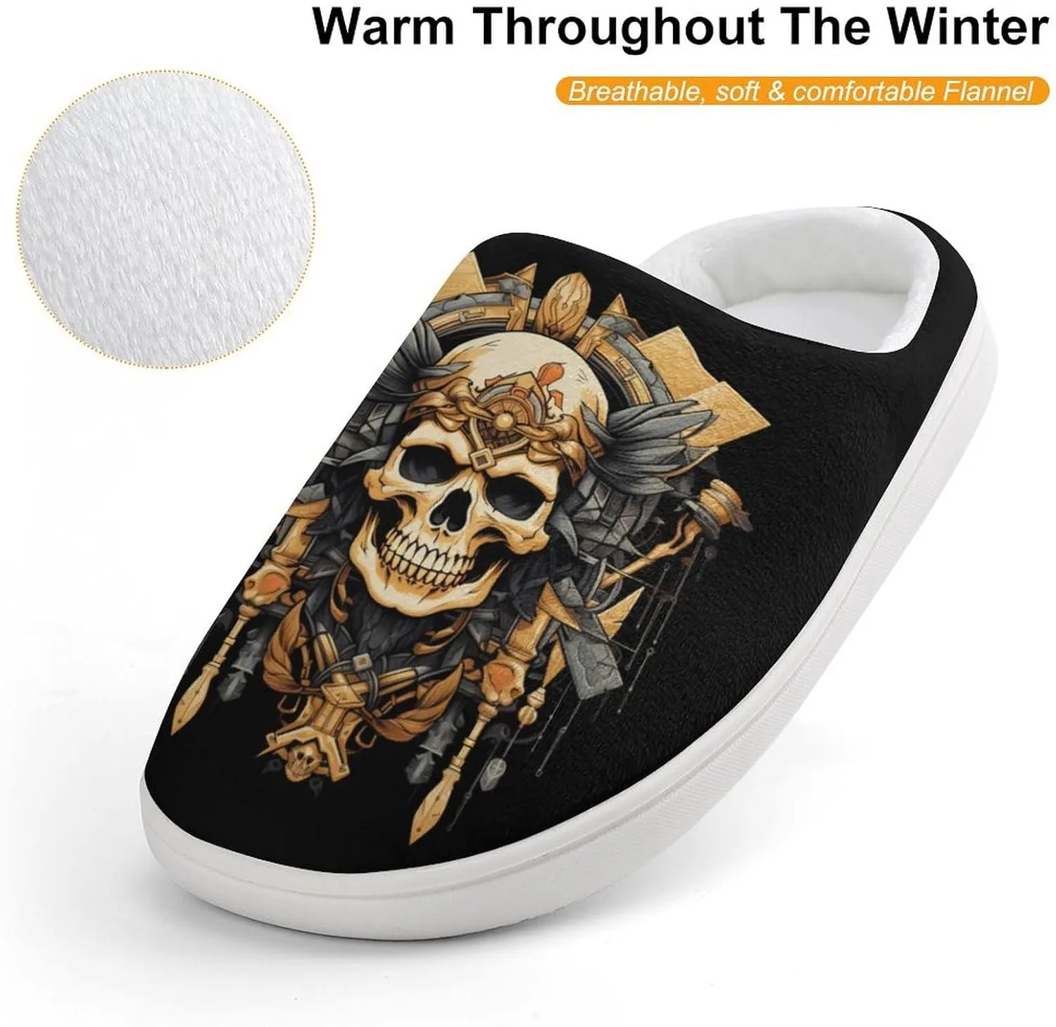 Ancient Art Skull Kids Slippers for Girls Boys Winter Warm Plush Slip On House Slippers for Indoor Outdoor