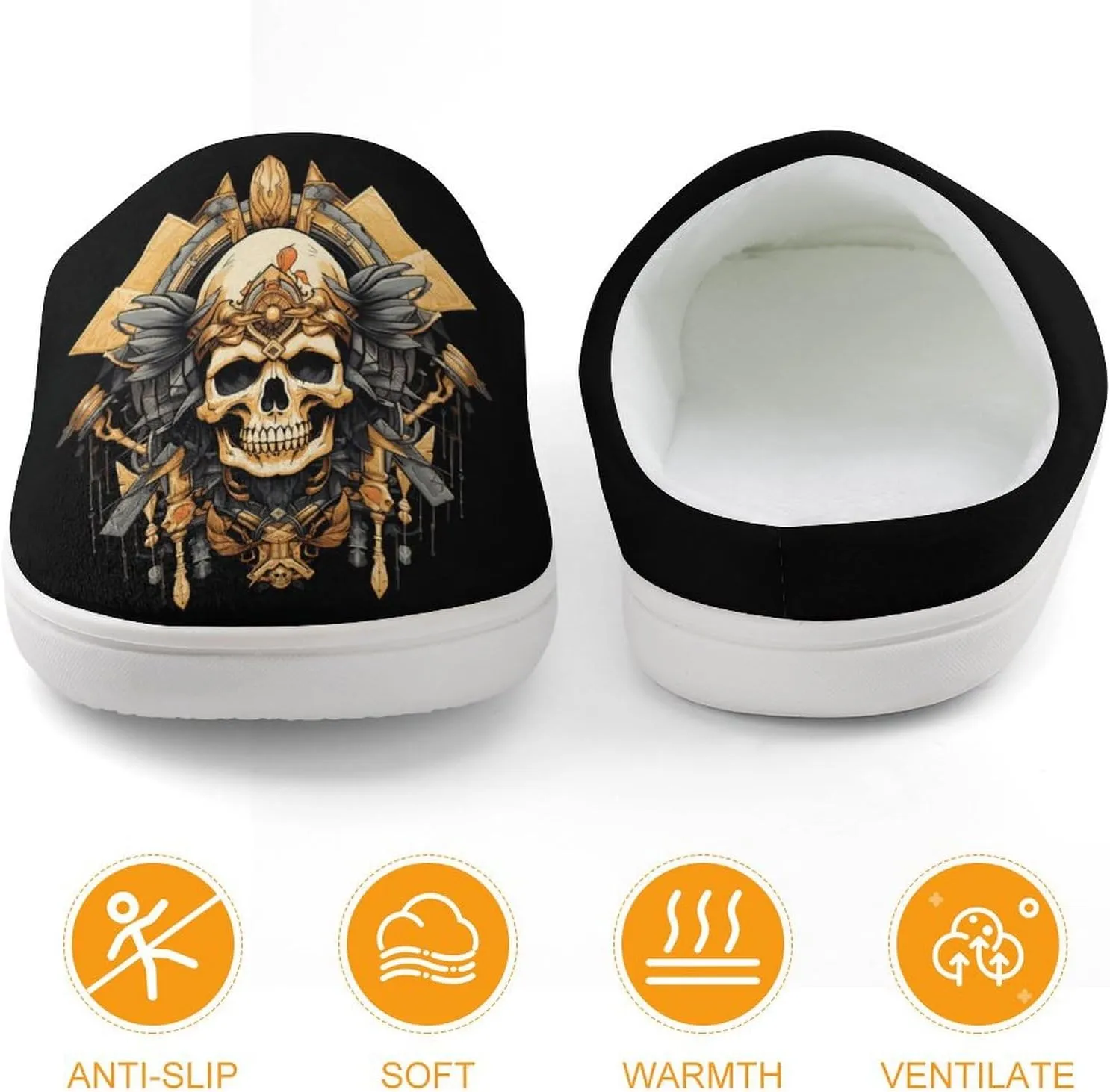 Ancient Art Skull Kids Slippers for Girls Boys Winter Warm Plush Slip On House Slippers for Indoor Outdoor