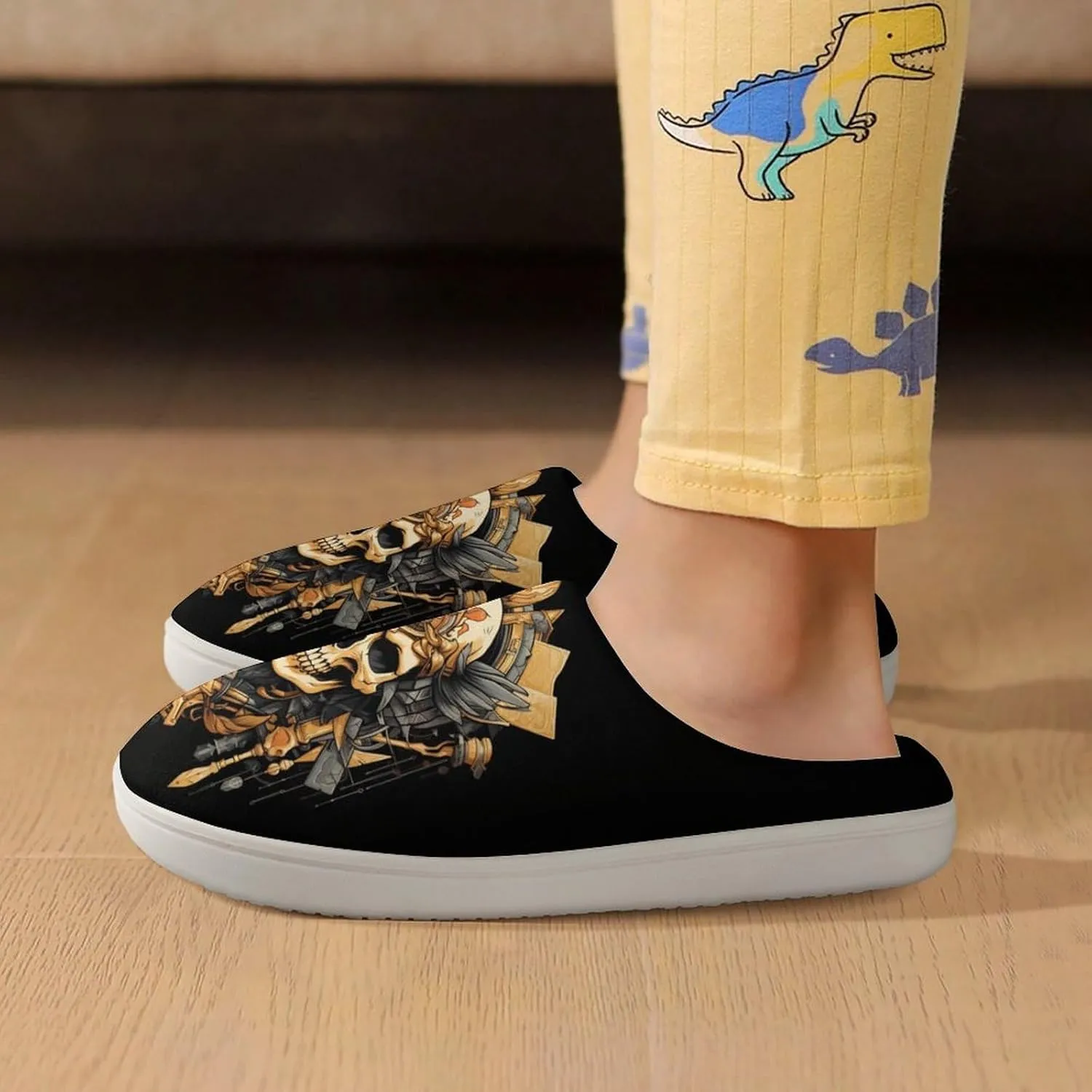 Ancient Art Skull Kids Slippers for Girls Boys Winter Warm Plush Slip On House Slippers for Indoor Outdoor