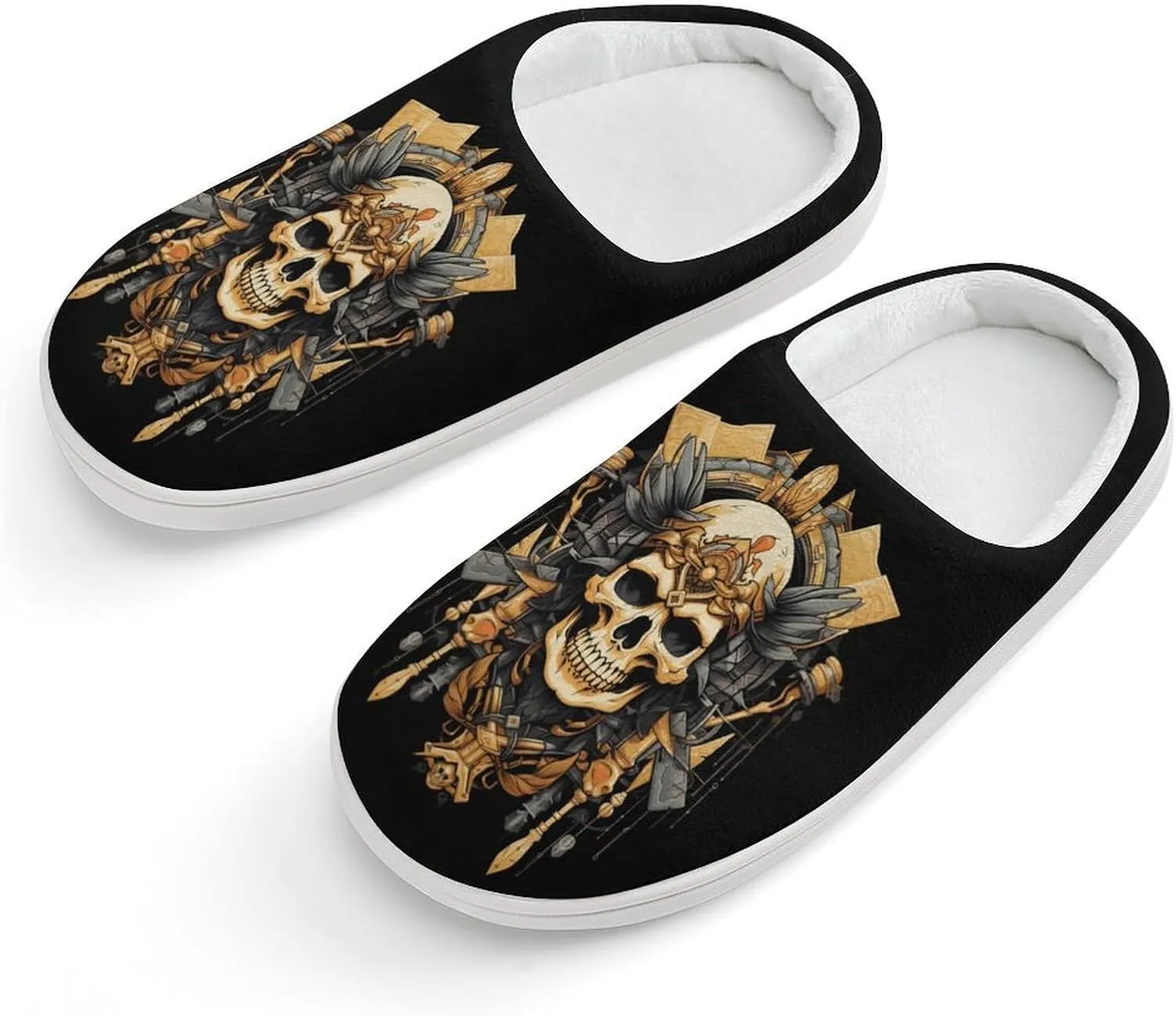 Ancient Art Skull Kids Slippers for Girls Boys Winter Warm Plush Slip On House Slippers for Indoor Outdoor