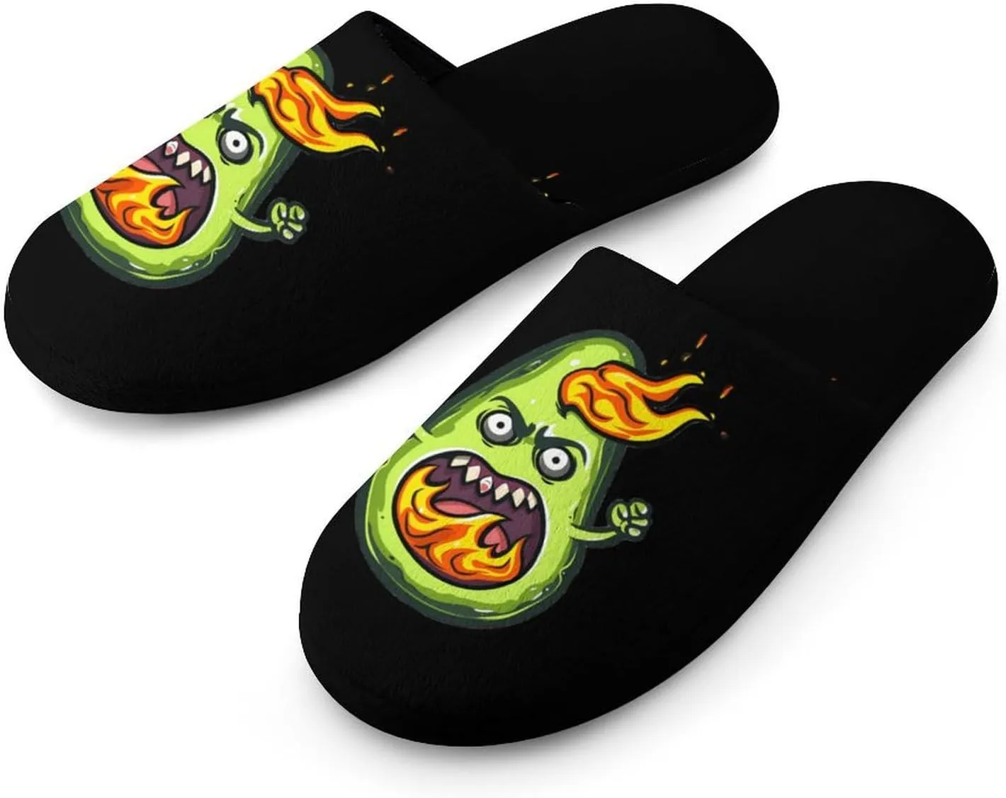 Angry Avocado With Flames Cotton Spa Slippers Lightweight Memory Foam Anti-skid Indoor House Shoes Slip-On Slippers
