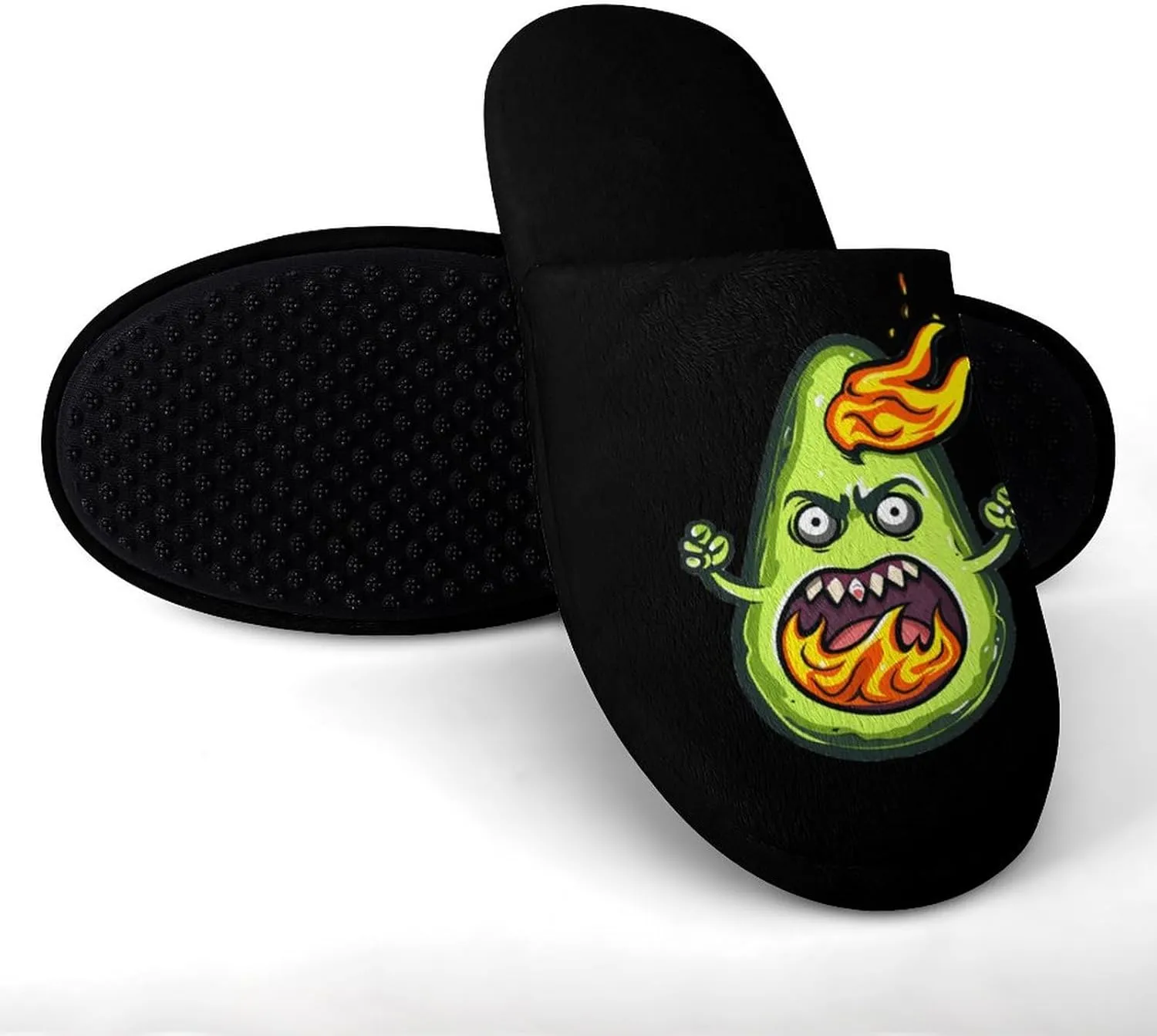 Angry Avocado With Flames Cotton Spa Slippers Lightweight Memory Foam Anti-skid Indoor House Shoes Slip-On Slippers