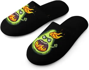Angry Avocado With Flames Cotton Spa Slippers Lightweight Memory Foam Anti-skid Indoor House Shoes Slip-On Slippers
