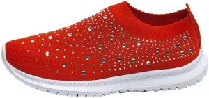 AngryMonkey Women's Rhinestones Mesh Sport Slip-on Shoes,Non Slip Good Arch Breathable Lightweight Casual Sock Sneaker Nurse Shoes