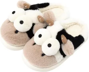 Animal Cow Slippers Women Slippers Men's Cozy Plush House Slippers Warm Winter Cotton Shoes