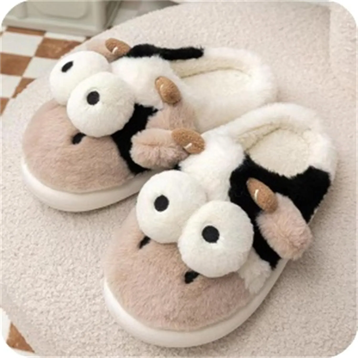 Animal Cow Slippers Women Slippers Men's Cozy Plush House Slippers Warm Winter Cotton Shoes
