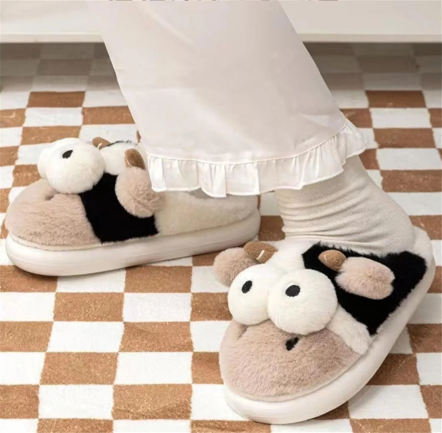 Animal Cow Slippers Women Slippers Men's Cozy Plush House Slippers Warm Winter Cotton Shoes