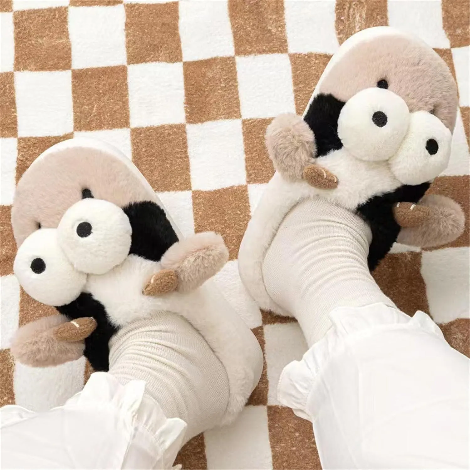 Animal Cow Slippers Women Slippers Men's Cozy Plush House Slippers Warm Winter Cotton Shoes