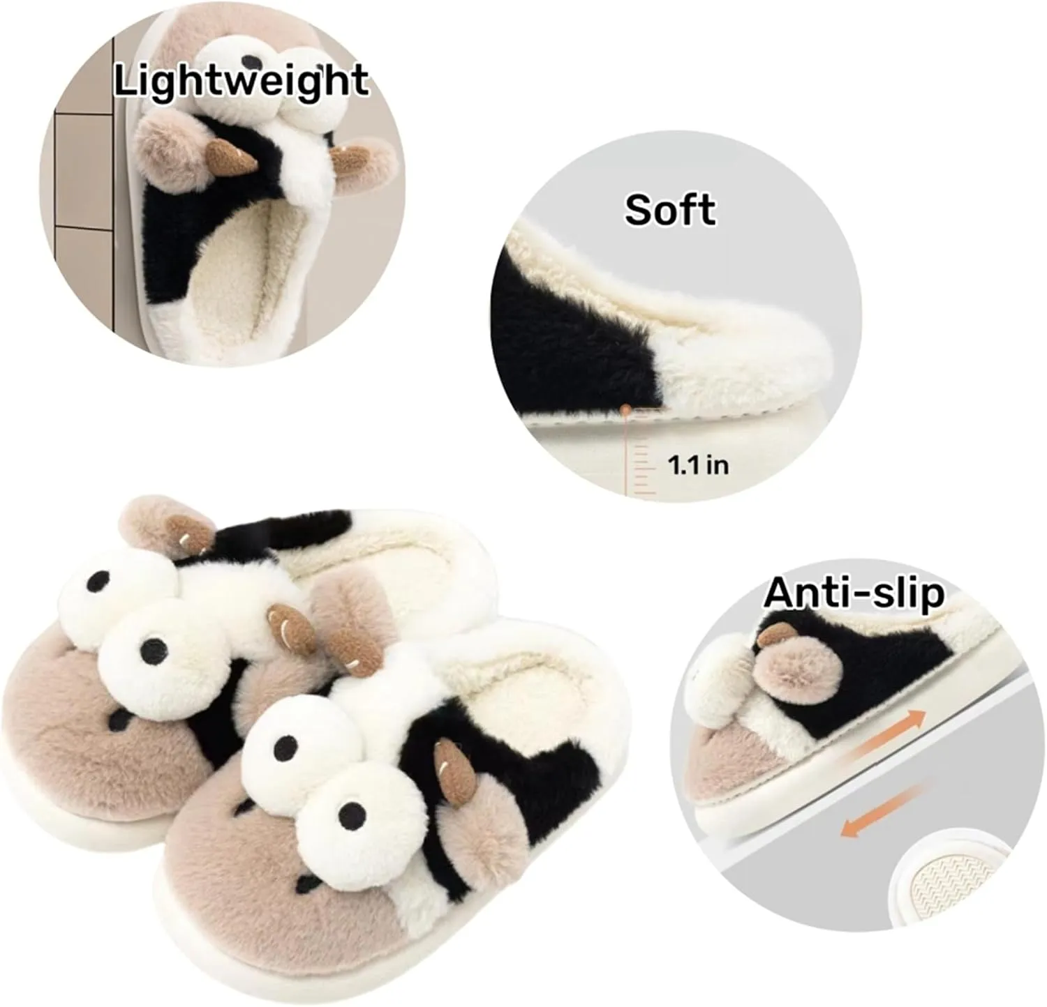 Animal Cow Slippers Women Slippers Men's Cozy Plush House Slippers Warm Winter Cotton Shoes