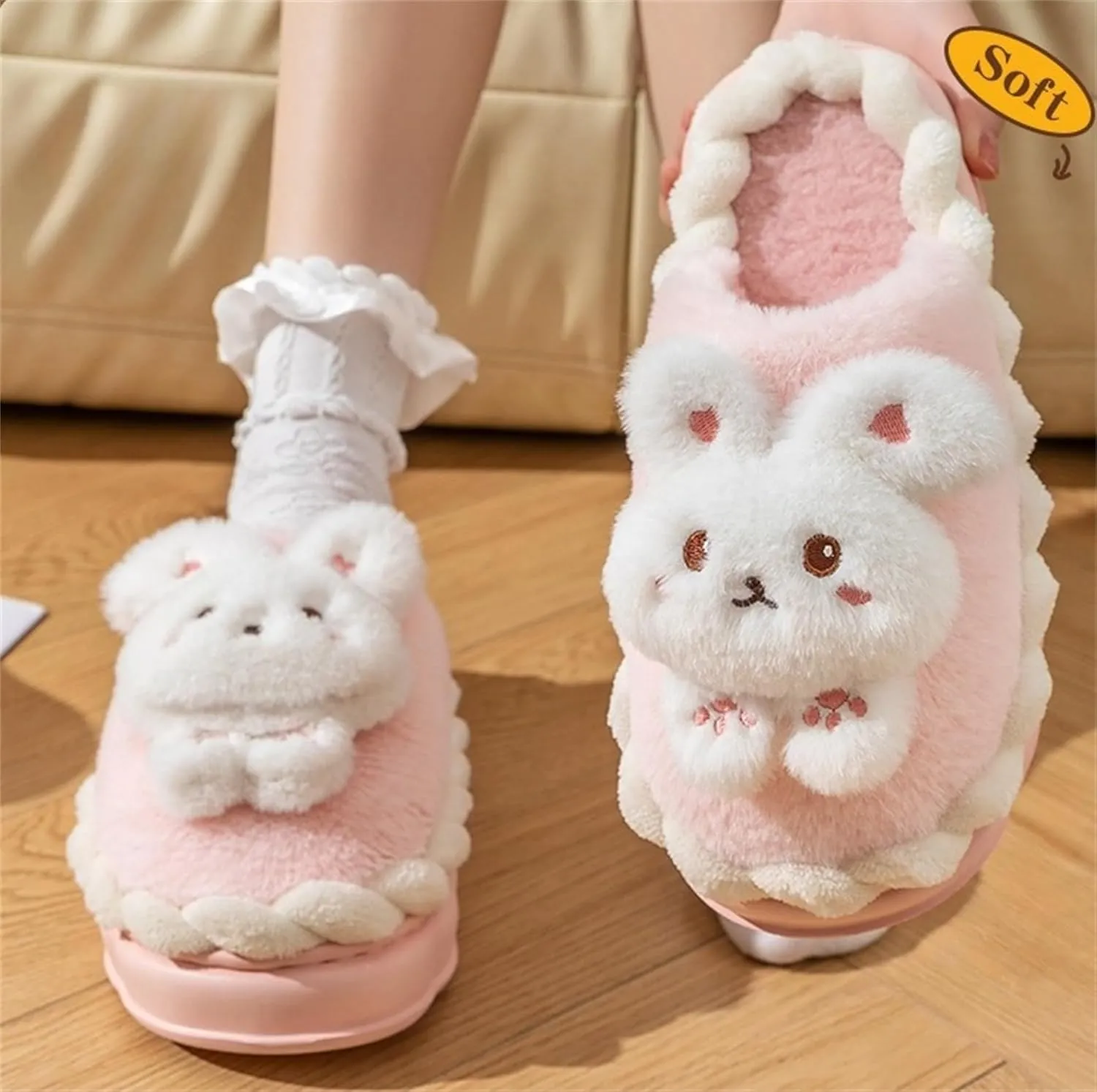 Animal Slippers for Women Cute Bunny Slippers Funny slipper Warm Plush Winter House Cotton Slippers