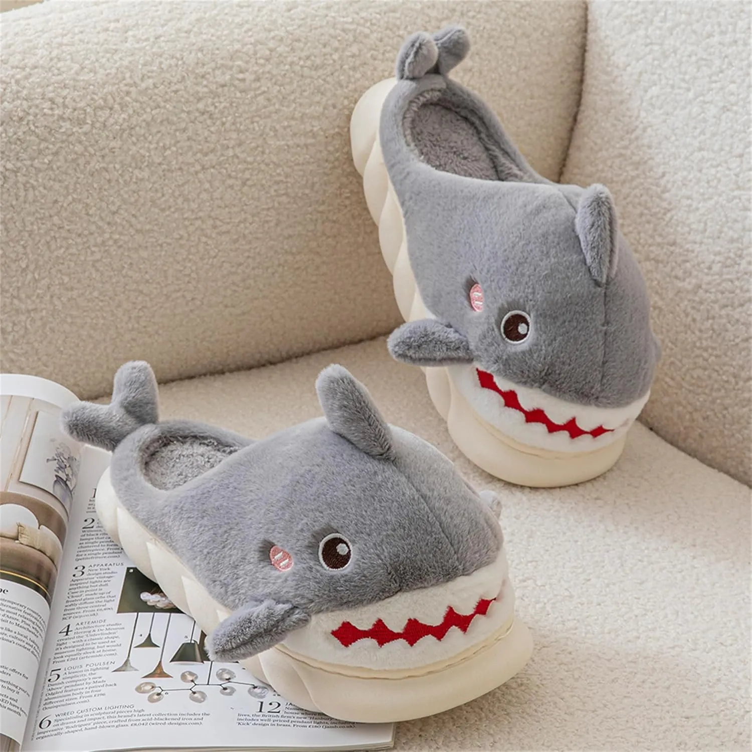 Animal slippers for Women Men Cute Shark Slippers Cozy adult home winter fuzzy cotton slippers