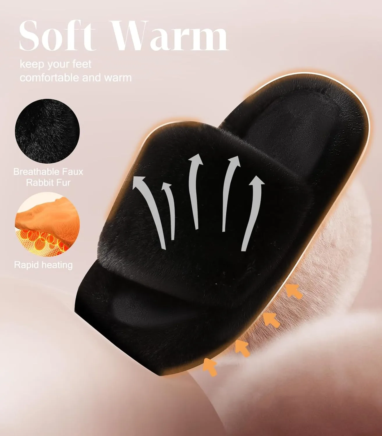 Ankis Womens’s Slippers Comfy Memory Foam House Open Toe Fuzzy Slipper Plush Indoor Outdoor Slide Furry Platform Fur Lined Shoes