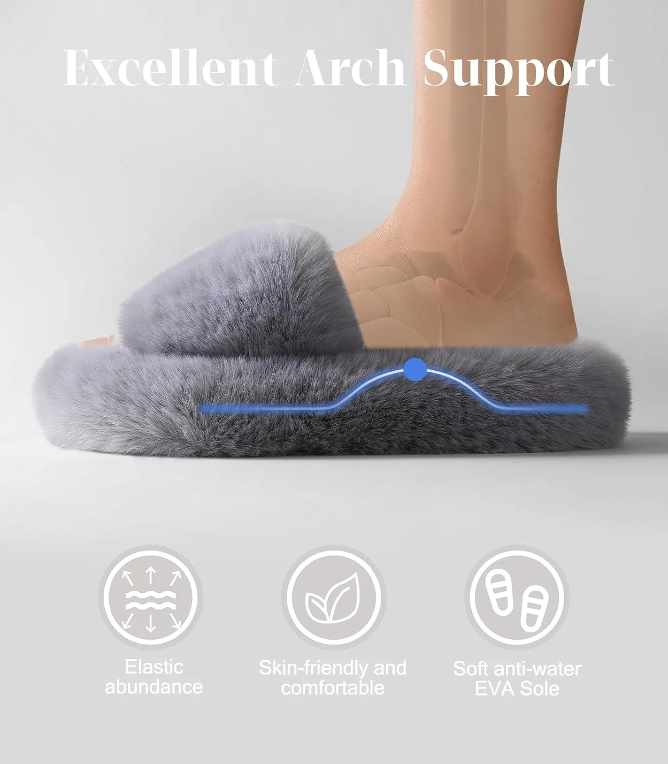 Ankis Womens’s Slippers Comfy Memory Foam House Open Toe Fuzzy Slipper Plush Indoor Outdoor Slide Furry Platform Fur Lined Shoes