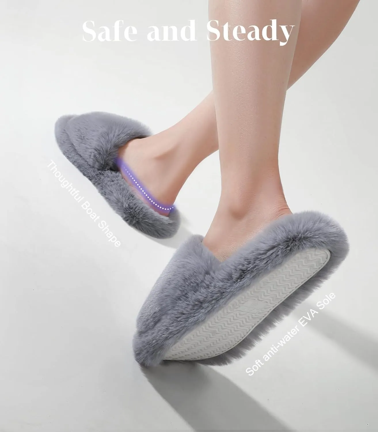 Ankis Womens’s Slippers Comfy Memory Foam House Open Toe Fuzzy Slipper Plush Indoor Outdoor Slide Furry Platform Fur Lined Shoes