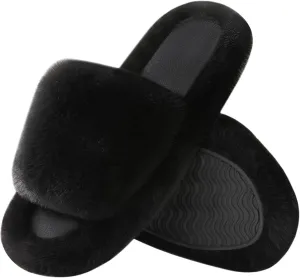 Ankis Womens’s Slippers Comfy Memory Foam House Open Toe Fuzzy Slipper Plush Indoor Outdoor Slide Furry Platform Fur Lined Shoes