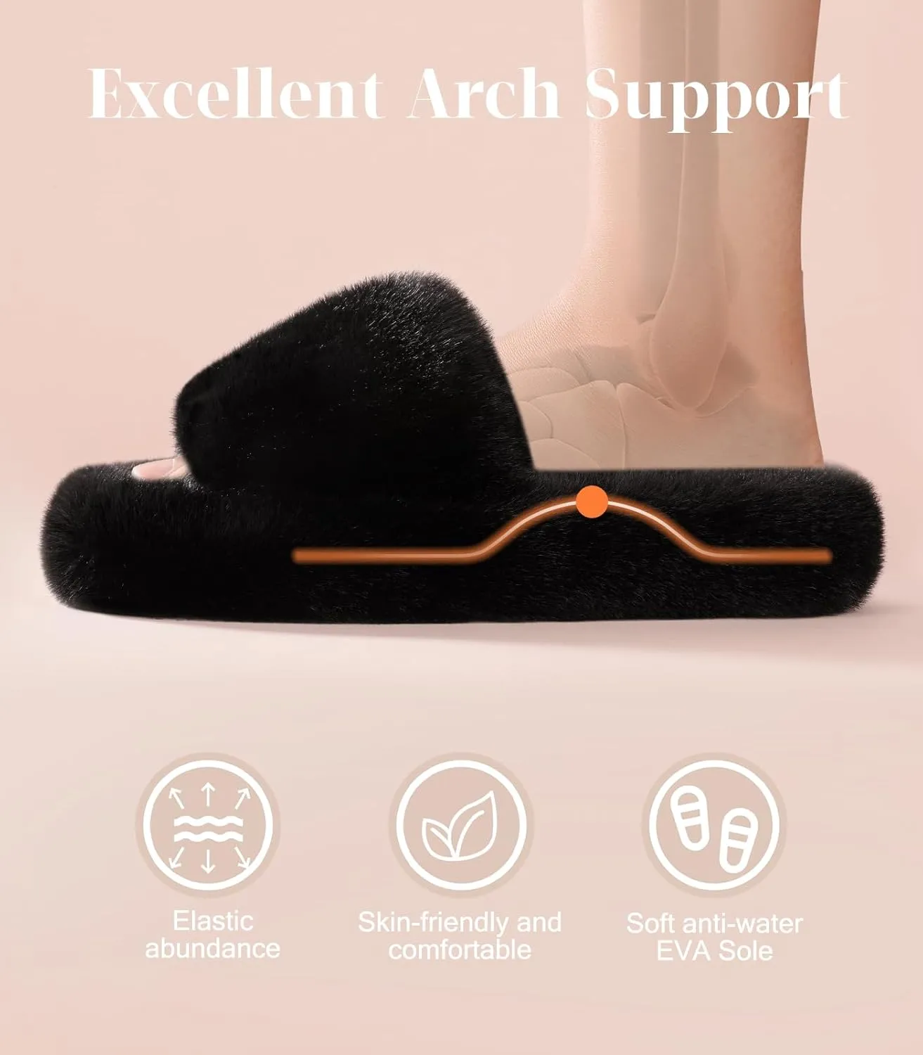 Ankis Womens’s Slippers Comfy Memory Foam House Open Toe Fuzzy Slipper Plush Indoor Outdoor Slide Furry Platform Fur Lined Shoes